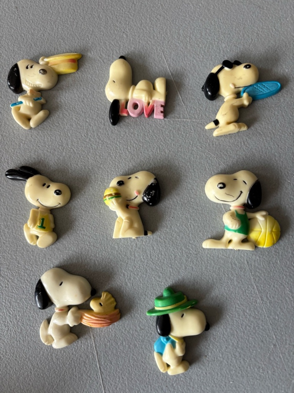 Vintage Lot of 8 Snoopy Peanuts Refrigerator Magnets 1958-1972 Assorted